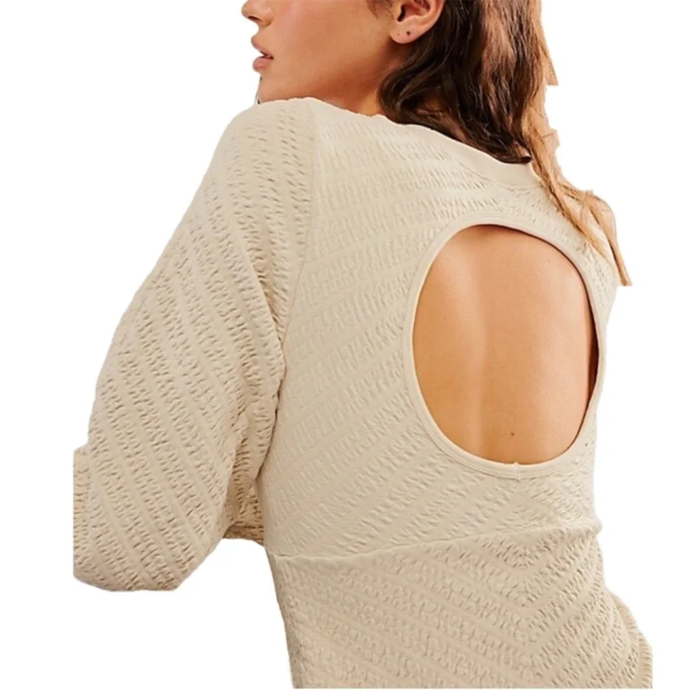 New FREE PEOPLE Gabby Seamless Long Sleeve Midi Dress Wet Plaster Quilted M/L‎